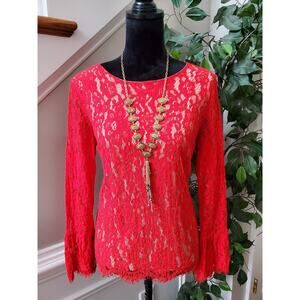 Rose+Olive Women's Red Floral Cotton Round Neck Long Sleeve Casual Top Blouse M